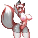  2017 anthro areola big_breasts breasts canid canine clothing collarbone curvaceous curvy_figure darkestmbongo eyebrows eyelashes female fox fur garter_belt garter_straps grey_body grey_fur hair hands_behind_head hi_res huge_breasts huge_hips kaya legwear looking_at_viewer mammal multicolored_body multicolored_fur navel nipples pink_areola pink_nipples pink_nose pussy simple_background smile solo squish thigh_highs thigh_squish two_tone_body two_tone_fur voluptuous white_background white_body white_fur 