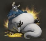  anthro belly big_belly big_butt biped bottomless butt claws clothed clothing fur grey_body grey_fur growth hand_on_stomach hoodie inflation kangaroo kygen macropod magic male mammal marsupial obese obese_male overweight overweight_male potion sitting solo spill thick_tail toe_claws topwear weight_gain white_body white_fur wide_hips worried 