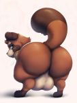  2019 anthro balls bent_over big_balls big_butt bitfly blue_eyes bottomless brown_body brown_fur butt butt_focus canid canine clothed clothing dango_(bitfly) digital_media_(artwork) digitigrade fur gradient_background hi_res huge_balls leg_markings looking_back male mammal markings multicolored_tail partially_clothed perineum raccoon_dog raised_tail rear_view signature simple_background smile socks_(marking) solo standing tan_body tan_fur tanuki 