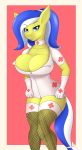  absurd_res anthro big_breasts blue_eyes booponies breasts choker clothing costume female gloves handwear hi_res jewelry legwear lemon_frost_(oc) looking_at_viewer my_little_pony necklace nurse nurse_uniform smile stockings thick_thighs thigh_highs uniform 