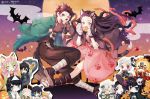  agatsuma_zenitsu animal animal_ears bat brown_hair chibi food gloves group halloween japanese_clothes kamado_tanjirou kanroji_matsuri kanroji_mitsuri kimetsu_no_yaiba kimono long_hair male muru_(murr) ofuda pumpkin red_eyes short_hair signed tagme_(character) taiyaki 