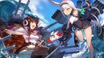  2girls animal_ears anthropomorphism azur_lane brown_hair bunny_ears compile_heart gloves horns long_hair mephist-pheles purple_eyes shimakaze_(azur_lane) suruga_(azur_lane) sword thighhighs uniform water weapon white_hair yellow_eyes 