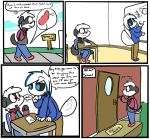  anthro balls canid canine classroom clothed clothing comic cub dialogue digital_media_(artwork) english_text erection female hair hi_res male male/female mammal penis sachidog school student teacher text young 