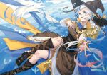  blue_eyes boots clouds goggles hat long_hair magic white_hair witch witch_hat zhili_xingzou 
