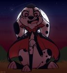  101_dalmatian_street 101_dalmatians 2019 blood bodily_fluids bow_tie canid canine canis cape clothing dalmatian disney dolly_(101_dalmatians) domestic_dog feral higgly_town_hero mammal moon night solo spots vampire 