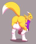  2019 absurd_res ass_up backsack balls bent_over big_balls big_penis black_sclera blue_eyes butt claws digimon digimon_(species) digital_drawing_(artwork) digital_media_(artwork) flaccid full-length_portrait fur hands_on_knees heftyotter hi_res huge_balls humanoid_penis looking_back male markings pawpads penis portrait presenting presenting_hindquarters puppypaws raised_tail renamon simple_background solo thick_penis thick_thighs toe_claws white_body white_fur yellow_body yellow_fur 