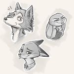  1:1 2019 ambiguous_gender anthro beastars blep blush bulletproof_vest canid canine canis cheek_tuft clothed clothing dipstick_ears disney ear_tuft eyebrows face_tuft fox grey_background greyscale head_tuft headshot_portrait hi_res juantriforce042 judy_hopps legosi_(beastars) looking_at_viewer mammal monochrome multicolored_ears nick_wilde portrait raised_eyebrow simple_background smile solo tongue tongue_out tuft wolf zootopia 