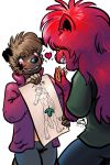  &lt;3 anthro big_hair biped blush clothed clothing convenient_censorship digital_media_(artwork) drawing duo female fig_leaf fur hair harold_(latchkey_kingdom) hi_res latchkey_kingdom male nervous nude p5ych red_body red_fur romantic_couple simple_background smile spots stella_sparkchild 