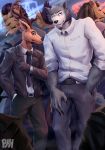  antlers beastars better_version_at_source brown_body brown_fur canid canine canis cervid cigarette claws clothed clothing duo_focus eye_scar felid fur gloves grey_body grey_fur group hair hand_in_pocket handwear hi_res horn legosi_(beastars) lion looking_back louis_(beastars) male mammal necktie pantherine physen pockets scar shirt smoking standing topwear wolf 
