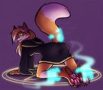  all_fours anthro canid canine clothed clothing cult digital_media_(artwork) disembodied_hand feet female fully_clothed fur ghost_hands hair looking_back magic_user mammal nicnak044 pandora&#039;s_fox paws pose rear_view ritual simple_background smile solo solo_focus witch 