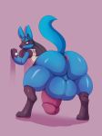  2019 absurd_res anthro anus balls better_version_at_source big_balls big_butt blue_body blue_fur butt canid digital_media_(artwork) frown fur glare heftyotter hi_res huge_balls huge_butt humanoid_penis hyper hyper_balls hyper_penis looking_back lucario male mammal nintendo pawpads paws penis perineum pok&eacute;mon pok&eacute;mon_(species) presenting presenting_hindquarters puppypaws solo thick_thighs urethra video_games 