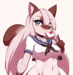  2018 5_fingers anthro bangs black_nose blue_eyes breasts cake clothing deep_navel digital_media_(artwork) domestic_cat eyelashes felid feline felis female fingers food fur hair hi_res long_hair mammal navel siamese solo tailzkim uniform white_pupils 