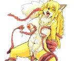  2012 5:4 akitune bdsm bound breasts canid canine female fox fur green_eyes inverted_nipples mammal nipples nude one_eye_closed open_mouth penetration teeth tentacle_sex tentacles tongue tongue_out white_body white_fur yellow_body yellow_fur 