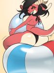  anthro ball beach_ball bedroom_eyes big_butt bounce bra breasts butt clothing female grin hair half-closed_eyes horn hug inflatable kittellox_(artist) looking_at_viewer mammal one_eye_closed panties pool_toy rubi seductive simple_background smile solo squish teeth underwear wink yellow_eyes 