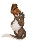  2015 abdominal_bulge anthro areola biped blizzard_entertainment blue_eyes blush bovid bovine breasts brown_body brown_fur brown_hair charr claws dagos duo eye_contact felid female female_prey fingers fur fur_markings guild_wars hair half-closed_eyes hand_holding hand_on_stomach hi_res horn long_hair looking_at_another looking_down male male_pred mammal markings nipples nude open_mouth oral_vore overweight overweight_female side_view simple_background soft_vore standing tauren three-quarter_view tongue tongue_out video_games vore warcraft white_background white_body white_fur 