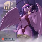  anthro anthrofied blood bodily_fluids breasts claws cleavage clothed clothing equid fangs female friendship_is_magic full_moon horn kevinsano mammal moon my_little_pony navel night nipple_outline princess_cadance_(mlp) purple_eyes vampire winged_unicorn wings 
