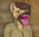  absurd_res anthro barry_(seductivesnail) bodily_fluids canid canine clothing drooling emu34b female green_eyes hi_res hyaenid mammal mouth_shot open_mouth piercing saliva sharp_teeth solo teeth tongue tongue_out tongue_piercing uvula vector 