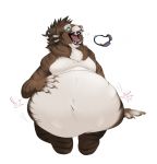  ! &lt;3 2015 abdominal_bulge anthro arm_support biped blue_eyes bodily_fluids brown_body brown_fur brown_hair burping charr claws dagos eyewear fangs felid fingers front_view fur fur_markings goggles guild_wars hair hand_on_stomach hi_res horn male male_pred mammal markings nude open_mouth oral_vore overweight overweight_male saliva simple_background sitting soft_vore solo teeth tongue video_games vore white_background white_body white_fur 