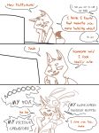 anthro bite buckteeth bunanon_(trash_character) canid canine carrying clothed clothing comic dialogue digital_media_(artwork) dipstick_tail disney duo english_text eyes_closed fan_character fox fur grin inner_ear_fluff lagomorph laugh leporid mammal multicolored_tail on_shoulders rabbit red_(trash_character) simple_background sketch smile speech_bubble teeth text the_weaver tuft white_background wide_eyed yelling zootopia 