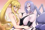  arachnid arthropod big_breasts blush breast_squish breasts breasts_frottage centaur centorea_shianus_(monster_musume) equid equid_taur female female/female huge_breasts humanoid lindaroze_(artist) mammal mammal_taur monster_girl_(genre) monster_musume rachnera_arachnera_(monster_musume) spider squish taur 