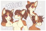  2018 anthro blep brown_hair canid canine canis digital_media_(artwork) domestic_dog eyebrows eyelashes eyes_closed female fur hair mammal multicolored_body multicolored_fur orange_body orange_fur rylee_(senimasan) senimasan smile solo teeth tongue tongue_out 