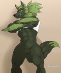  2019 abs absurd_res andromorph anthro black_nose body_hair canid canine canis clothing digital_media_(artwork) fur green_body green_fur green_hair hair hi_res intersex lovers_of_aether mammal muscular muscular_andromorph muscular_intersex nipples pecs pubes pussy red_eyes rivals_of_aether simple_background smile solo spelunker_sal sylvanedadeer sylvanos topwear undressing video_games wolf 