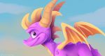  2019 activision day detailed_background digital_media_(artwork) dragon feral hi_res horn icelectricspyro male membrane_(anatomy) membranous_wings outside purple_body purple_eyes purple_scales scales scalie sky solo spyro spyro_the_dragon video_games western_dragon wings 