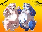  2019 anthro balls belly blue_body blue_fur censored chibineco duo erection fur giant_panda hi_res humanoid_hands humanoid_penis male mammal moobs navel nipples overweight overweight_male penis simple_background ursid white_body white_fur 