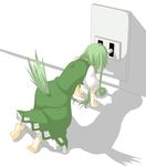  absurdres all_fours bad_feet caved charging electric_plug electric_socket electrocution ex-keine from_behind green_hair highres horns kamishirasawa_keine long_hair minigirl shadow solo tail to-hou_eiyasyou touhou 