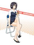  bare_legs black_hair blue_eyes chair crossed_legs dessert eating food high_heels highres jun_(inosense) legs miniskirt mouth_hold panties pantyshot parfait pencil_skirt shirafuji_kyouko shoe_dangle shoes short_hair sitting skirt solo spoon underwear working!! 