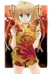  bad_id bad_pixiv_id blonde_hair blue_eyes candy_apple chocolate_banana food japanese_clothes kamikita_komari little_busters! monokoko short_hair solo twintails 