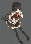  animal_ears bad_id bad_pixiv_id bell cat_ears cat_tail cookie copyright_request food glasses nano_dayo short_hair solo tail tea thighhighs tray 
