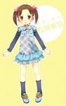  bad_id bad_pixiv_id brown_eyes brown_hair child clenched_hands dress ech hair_ribbon ichigo_mashimaro long_sleeves matsuoka_miu pigeon-toed plaid ribbon short_over_long_sleeves short_sleeves socks solo twintails 