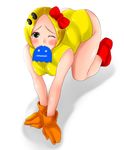  all_fours artist_request black_eyes blonde_hair blush censored fake_censor gloves mouth_hold pac-man pac-man_(game) solo 