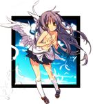  angel_beats! bad_hands covering covering_breasts feathers hanehane_kiro long_hair md5_mismatch socks solo tenshi_(angel_beats!) topless wings 