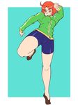  alternate_hairstyle bike_shorts hong_meiling kent_(kariumu) red_eyes red_hair scar short_hair solo touhou 