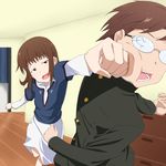  1girl broken_eyewear face_punch glasses in_the_face punching ribonzu school_uniform takanashi_nazuna takanashi_souta working!! 