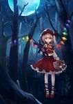  alternate_costume ankle_lace-up bare_tree basket blonde_hair bow bowtie capelet cross-laced_footwear dress flandre_scarlet forest full_moon grimm's_fairy_tales hood leg_ribbon little_red_riding_hood little_red_riding_hood_(grimm) moon nataku39 nature night parody picnic_basket red_eyes ribbon short_hair side_ponytail solo stuffed_animal stuffed_bunny stuffed_toy touhou tree wings 
