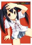  arm_support arm_up bad_id bad_pixiv_id black_hair expressionless from_above k-on! long_hair looking_at_viewer looking_up nakano_azusa red_eyes school_uniform sitting solo twintails umekichi 