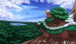  bad_pixiv_id bird cloud cubone day forest gen_1_pokemon gen_4_pokemon lake nature no_humans pokemon pokemon_(creature) riding scenery sky spikes tinylance torterra tree water 