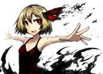  alternate_costume armpits bad_id bad_pixiv_id blonde_hair camisole dress flat_chest foreshortening gia hair_ribbon hands open_mouth outstretched_arms outstretched_hand red_eyes ribbon rumia short_hair smile solo spread_arms touhou 