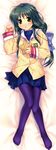  brown_eyes clannad dakimakura feet full_body green_hair hikarizaka_private_high_school_uniform ibuki_fuuko long_hair lying pantyhose satomi_yoshitaka school_uniform solo starfish 