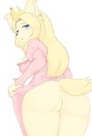  ass blonde_hair blush breasts butt c1a0 canine censored cleavage crown cyber_connect_2 dog dress female furry hair long_hair looking_at_viewer looking_back mammal mooning plain_background presenting presenting_hindquarters princess_terria pussy solo tail tail_concerto white_background 
