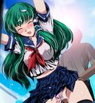  alternate_costume blush breasts censored clothed_sex colored_pubic_hair covered_nipples cum cum_in_pussy facial frog from_below green_hair hair_ornament kochiya_sanae large_breasts long_hair midriff mosaic_censoring navel no_bra open_fly panties panties_aside penis pleated_skirt pubic_hair pussy school_uniform see-through serafuku sex skirt solo_focus thighhighs touhou underwear vaginal white_panties yamaguchi_yuu 