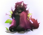  abstract_background anthro black_body black_fur black_hair breasts canid canine canis fangs featureless_breasts female fur hair kay_rox mammal sikillya solo wolf yellow_eyes 