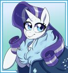  2019 absurd_res blue_eyes clothed clothing digital_drawing_(artwork) digital_media_(artwork) equid equine female friendship_is_magic fur hair hi_res horn mammal my_little_pony open_mouth rarity_(mlp) simple_background smile solo tongue unicorn white_body white_fur ziggy_fox 