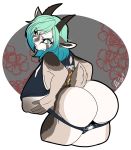  2019 antelope anthro bovid butt clothed clothing digital_media_(artwork) eyebrows eyelashes female furkinghell gazelle green_eyes green_hair hair hi_res mammal solo 