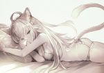  animal_ears ass atalanta_(fate) bed braids catgirl fate/apocrypha fate_(series) long_hair miyuki_ruria monochrome panties signed tail underwear 