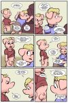  2019 anthro balls bottomwear brother brother_and_sister butt clothing comic cub domestic_pig duo english_text female hi_res humanoid_penis male male/female mammal penis shirt shorts sibling sister skirt suid suina sus_(pig) t-shirt text thunderouserections topwear young 