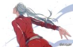  1boy artist_name from_behind gearous looking_up male_focus ponytail silver_hair teenage track_suit viktor_nikiforov younger yuri!!!_on_ice 